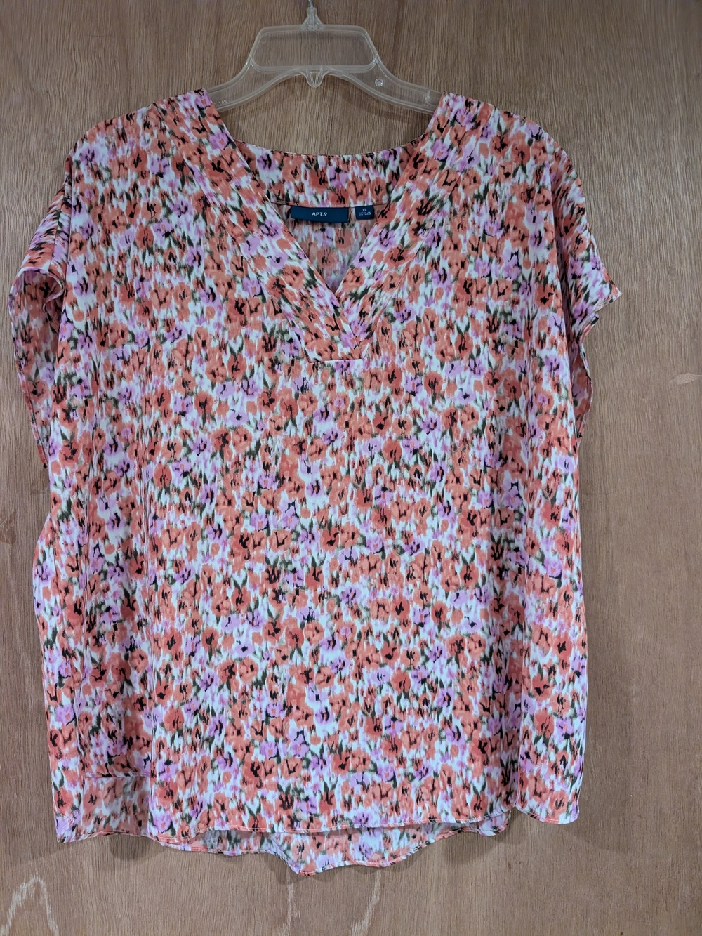 Apt. 9 Peach Floral V-Neck Short Sleeve Blouse
